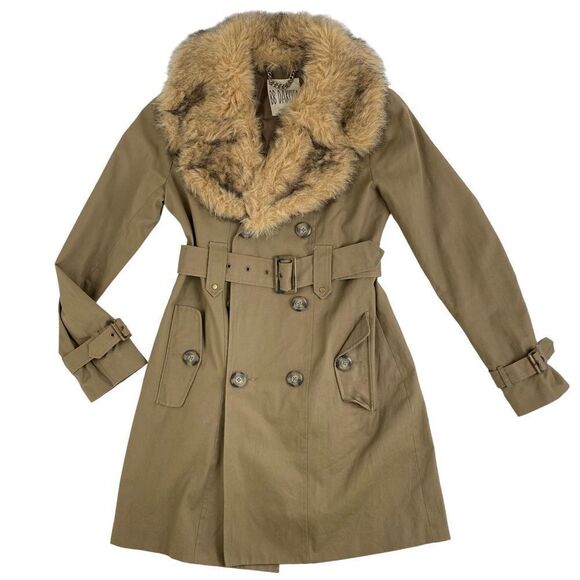 BB Dakota Trench Coat with Faux Fur Collar Size Small - Picture 1 of 5